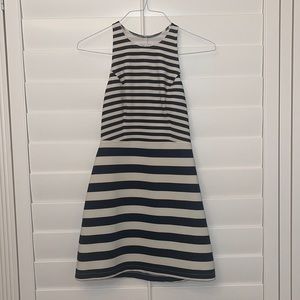 White and navy blue striped dress